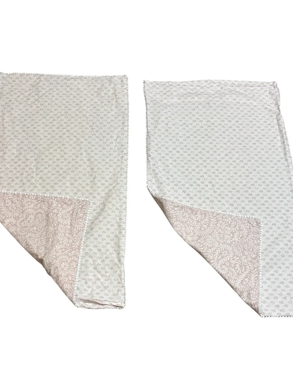 2 Shabby Chic Est 1989 Mauve Floral Pillow Shams Reversible Tiny Pom Pom Trim